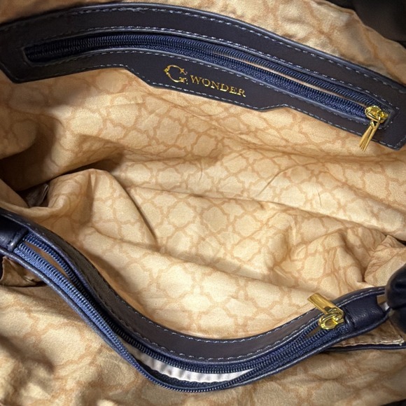 Women's C Wonder Samson Tote Navy Blue W/ Gold Chain Straps - Picture 6 of 6